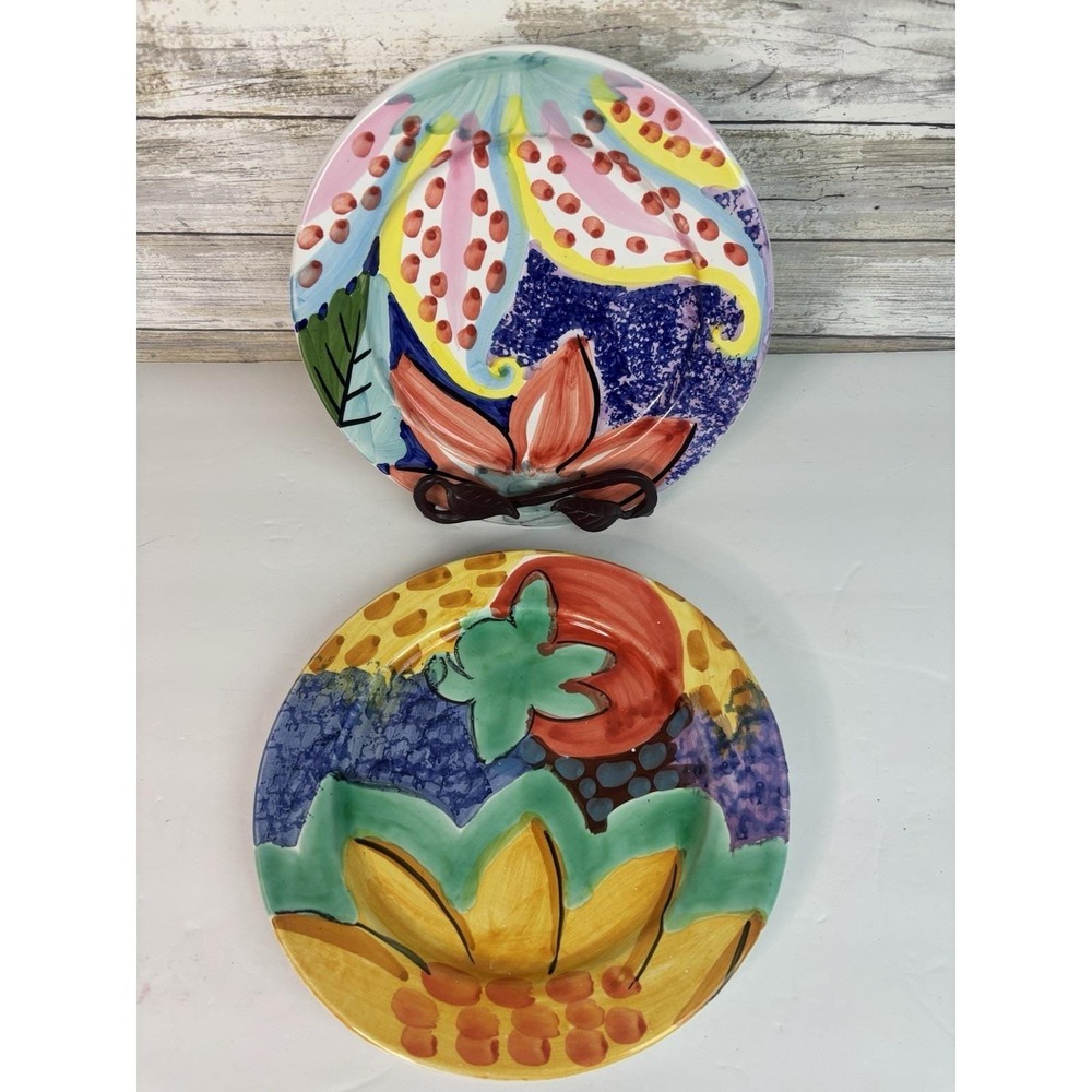 2 Vintage 1990's, Ciao Italya by Bellini Hand Painted Ceramic‎ Salad Plates